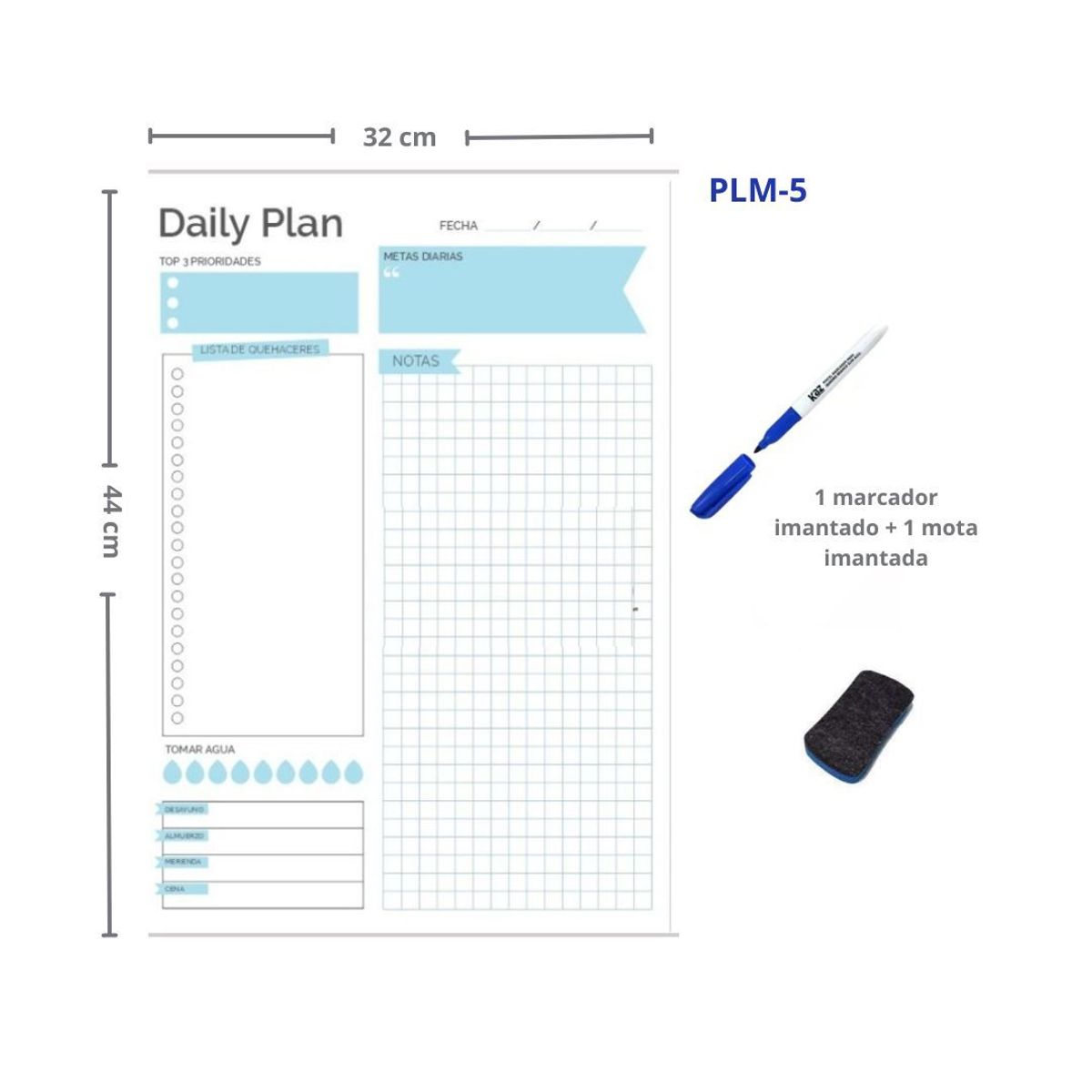GENERICO - Planificador Pizarra Imantado para Neveras Diario 44×32 cm