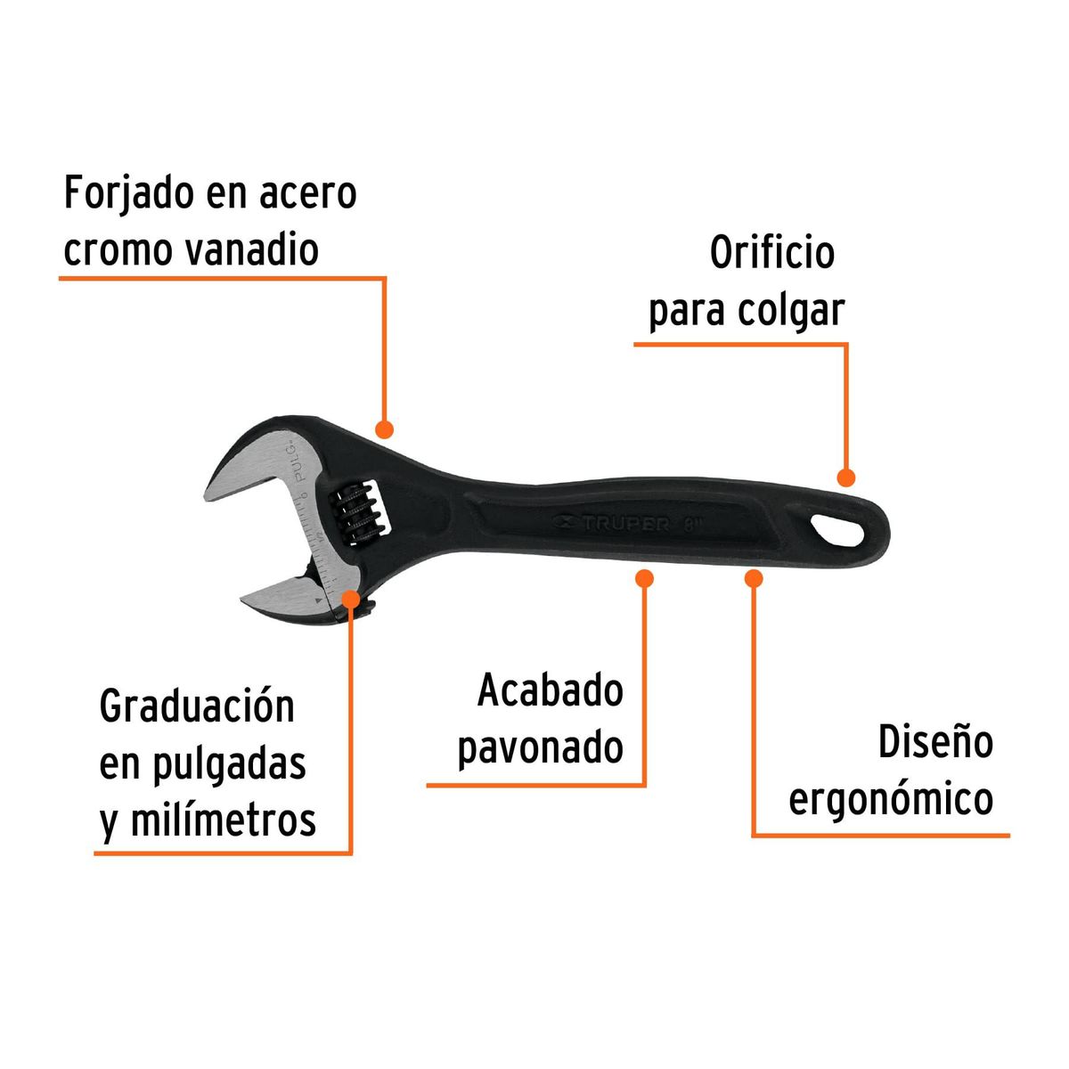 TRUPER - Llave francesa ajustable 8 profesional pavonada