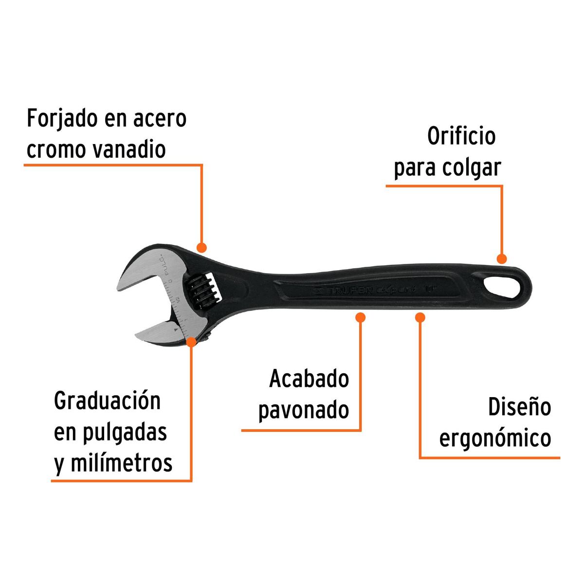 TRUPER - Llave francesa ajustable 10 profesional pavonada
