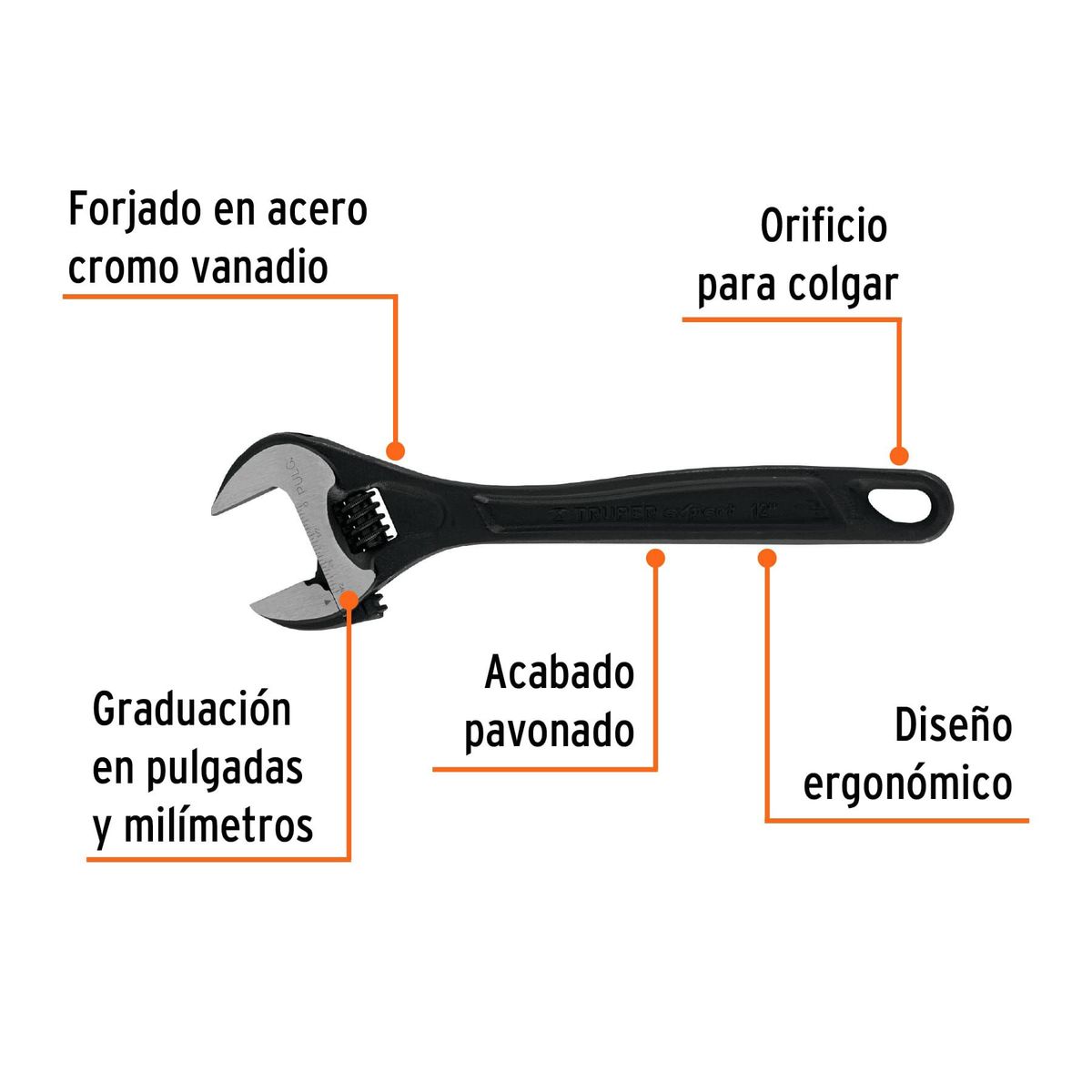 TRUPER - Llave francesa ajustable 12 profesional pavonada