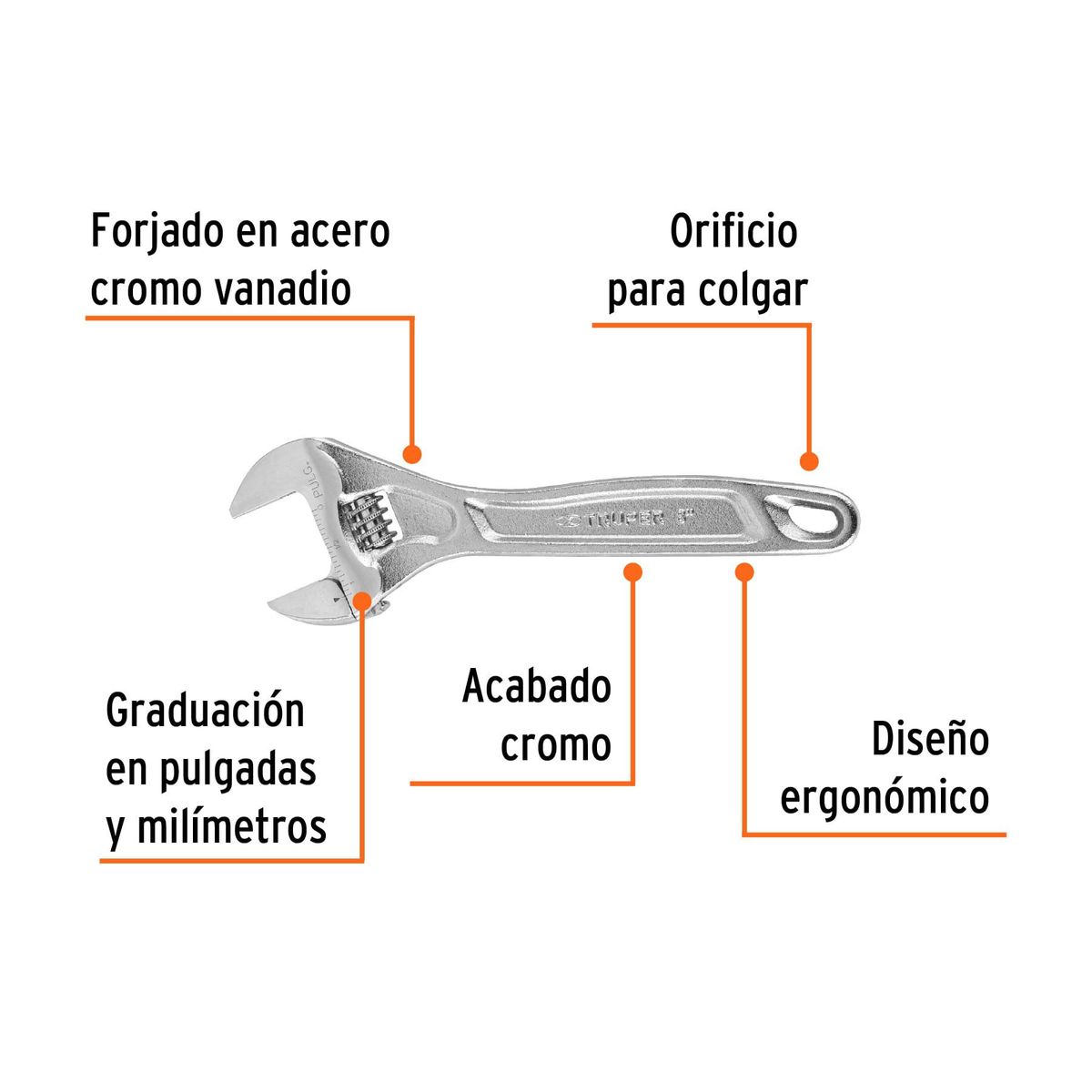 TRUPER - Llave francesa ajustable 8 profesional cromada