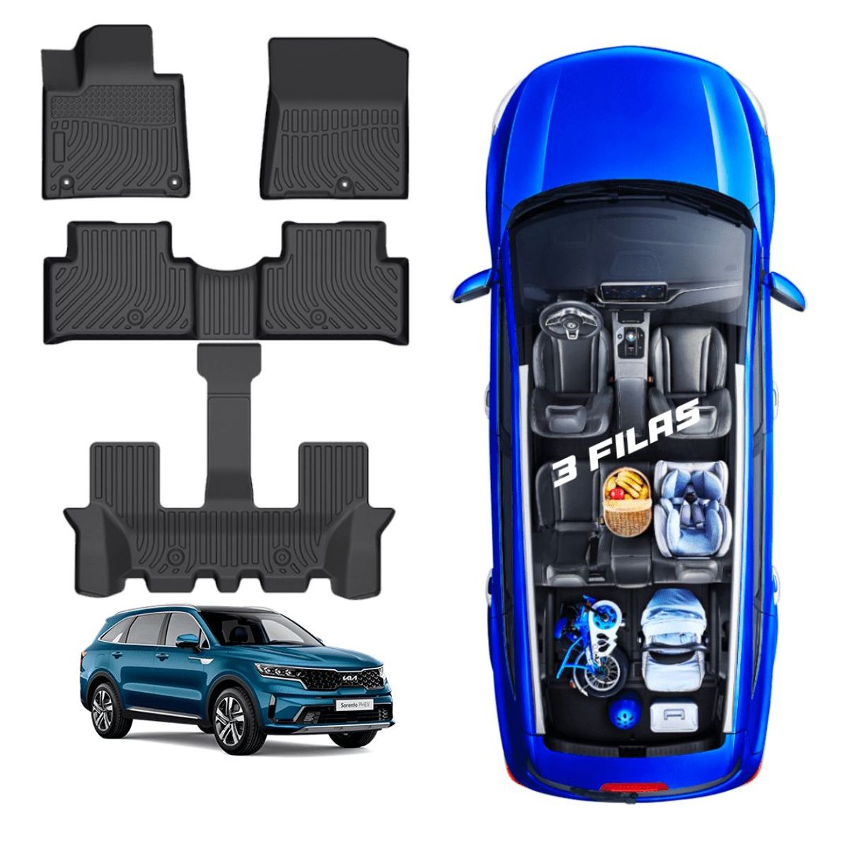 GENERICO - PROTECTOR PISO 5D TPE KIA SORENTO 3 FILAS 2022-2023