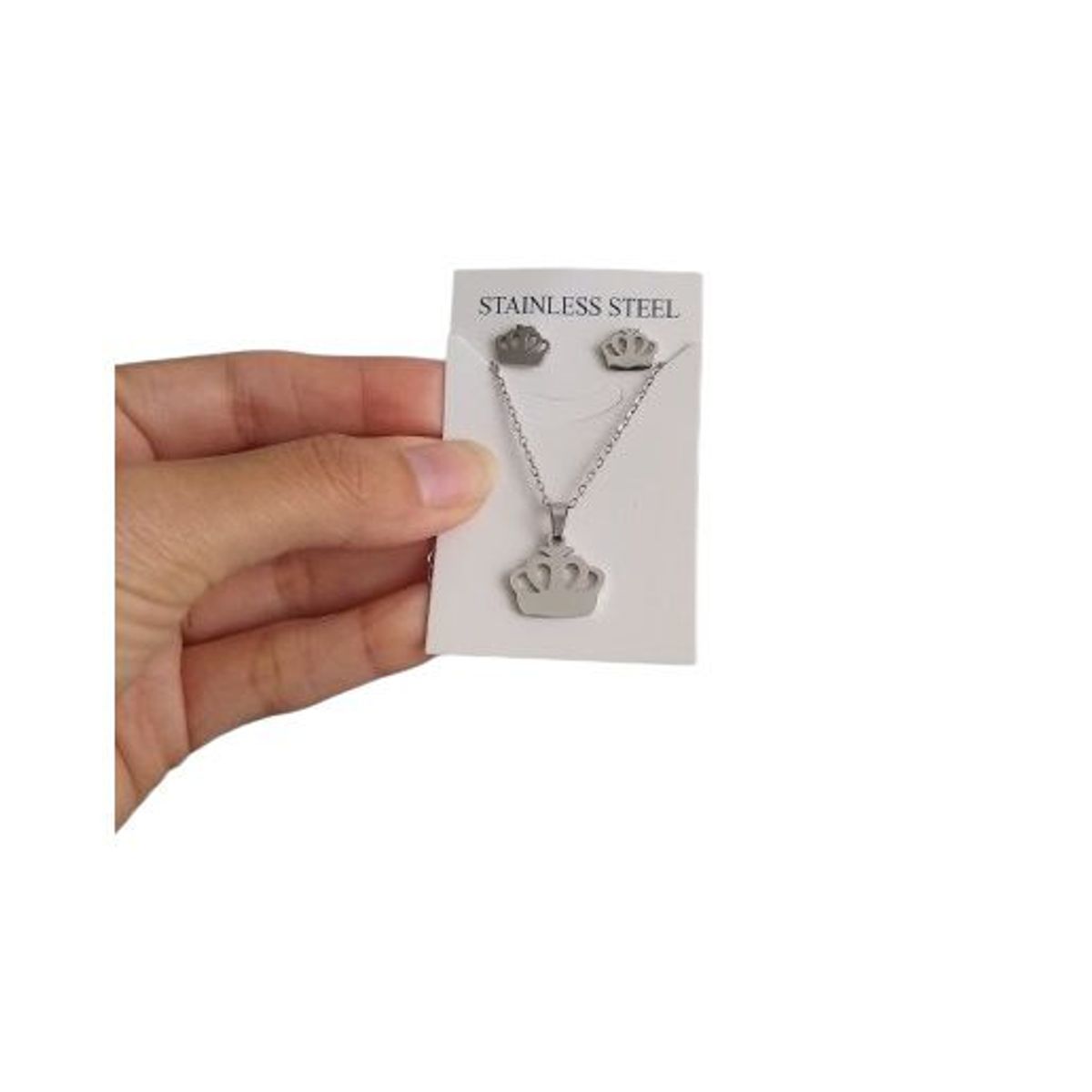 GENERICO - Set collar y aretes reina corona plateada