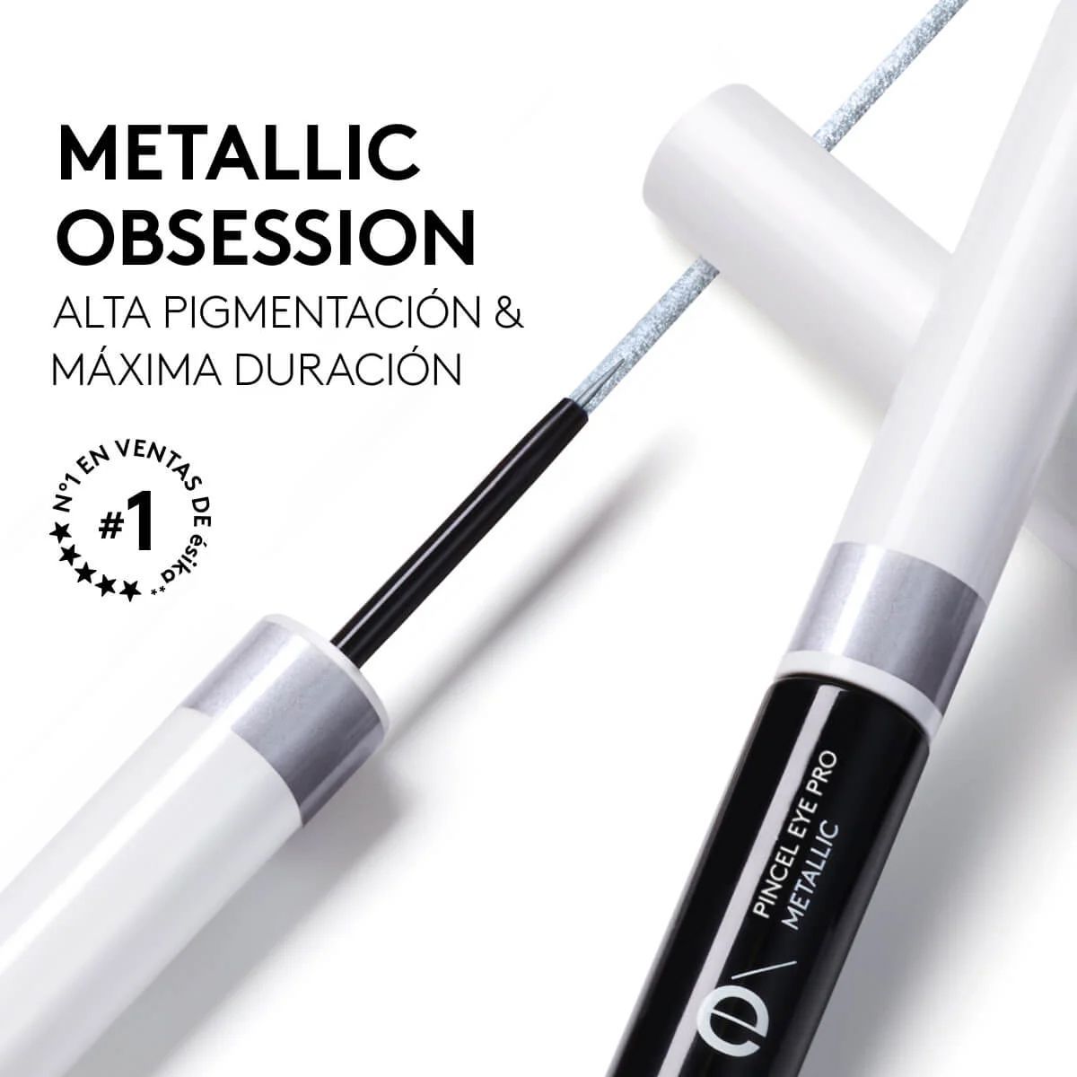 ESIKA - Delineador Líquido Punta Pincel Metálico Plata Genuino Eye Pro