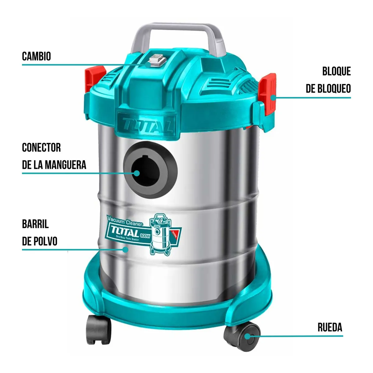 TOTAL TOOLS - ASPIRADORA ELÉCTRICA 800W 12L TANQUE DE METAL INDUSTRIAL TOTAL