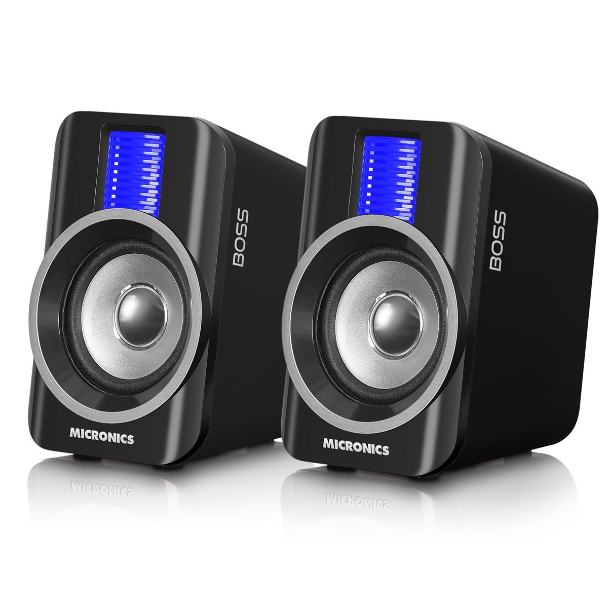 MICRONICS - PARLANTE GAMER 2.0 BOSS BLACK S302 USB 3" MICRONICS LED Azul