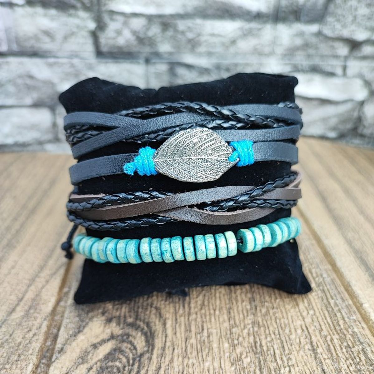 GENERICO - Pulseras de Cuero para Hombres Negro - Hoja