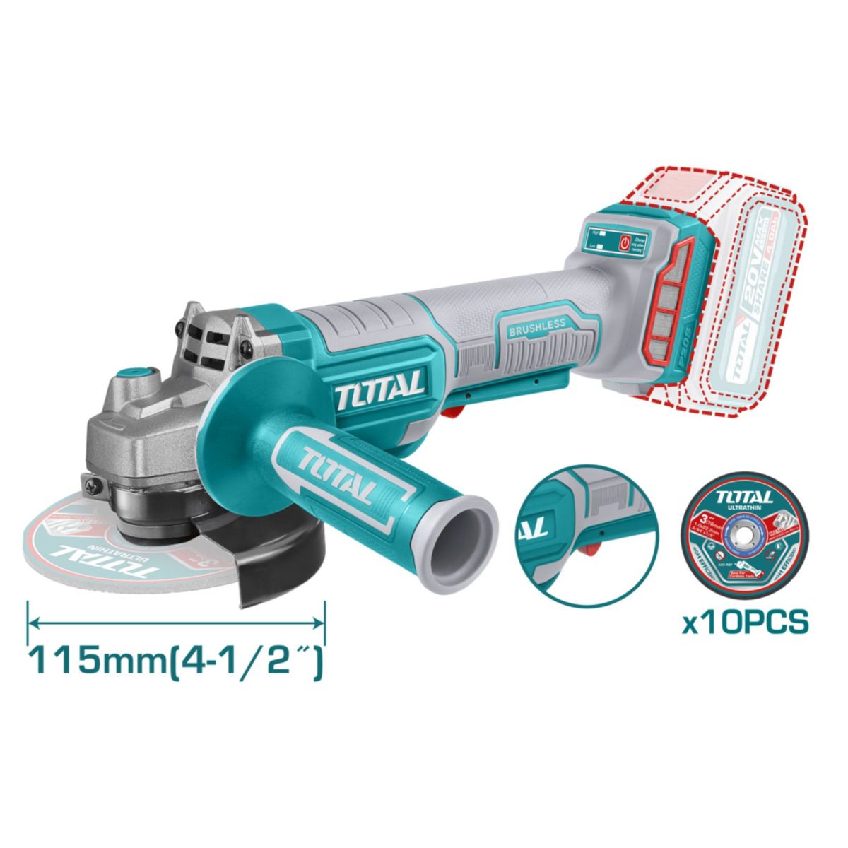 TOTAL TOOLS - Amoladora angular 4 ½" incluye bateria 4ah y cargador Total