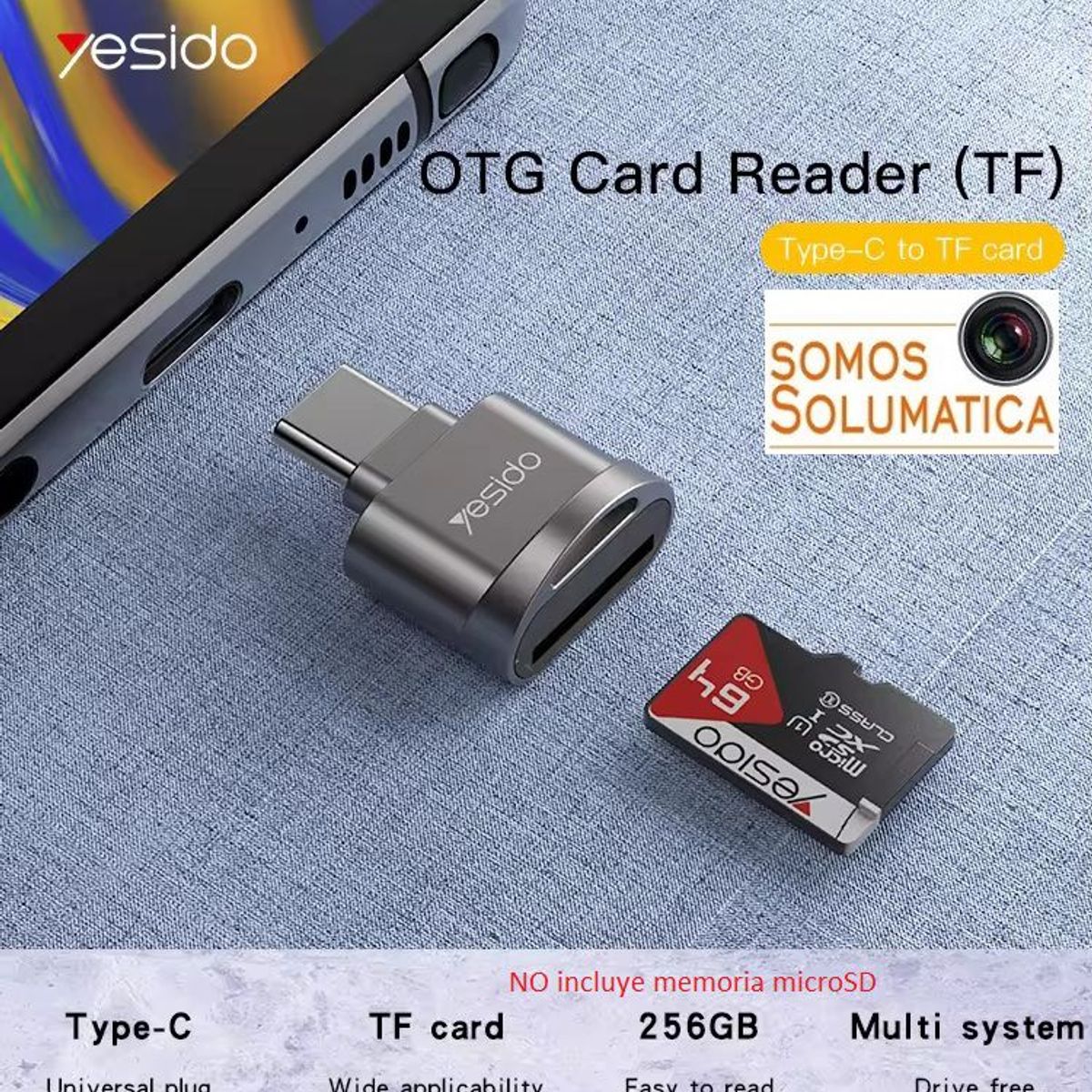 YESIDO - Adaptador Lector De Memorias Microsd a Tipo C -  OTG Yesido