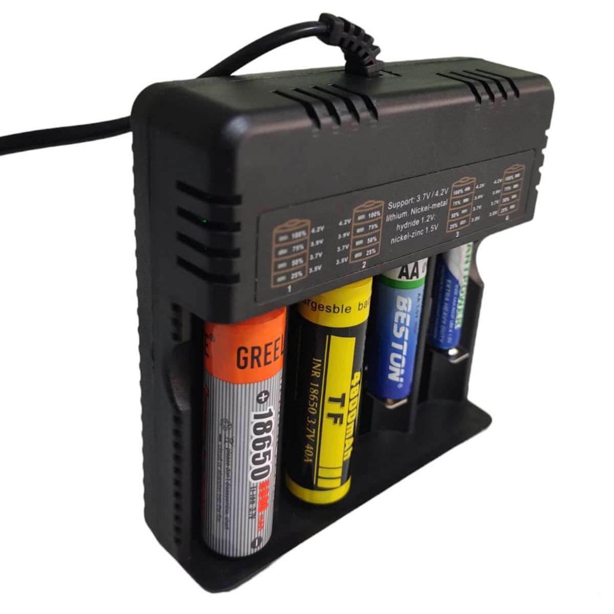 BESTON - Cargador de pilas baterías recargables 4 puestos AA AAA 18650 26650