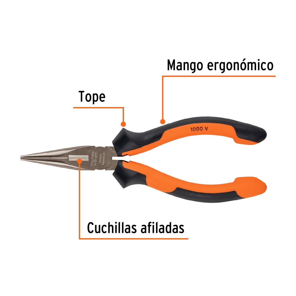 TRUPER - Alicate 6" (15cm) Punta y Corte Comfort Grip Profesional 17334 Truper