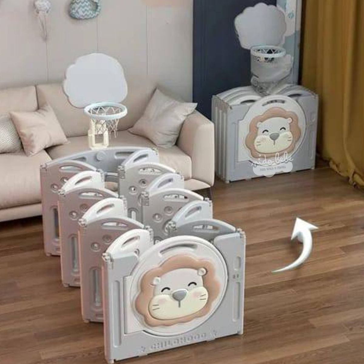 GENERICO - CORRALITO INFANTIL PLEGABLE LEONCITO PLOMO 150 x180 MTS