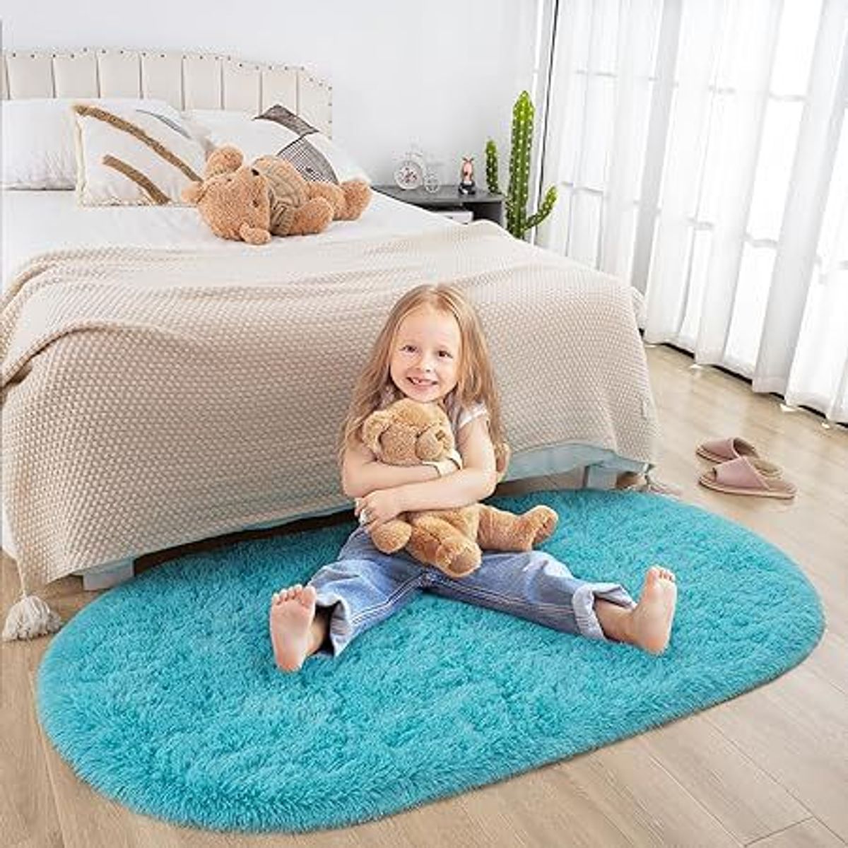 GENERICO - Alfombra ovalada felpa 1,50 x 50 cm color jade