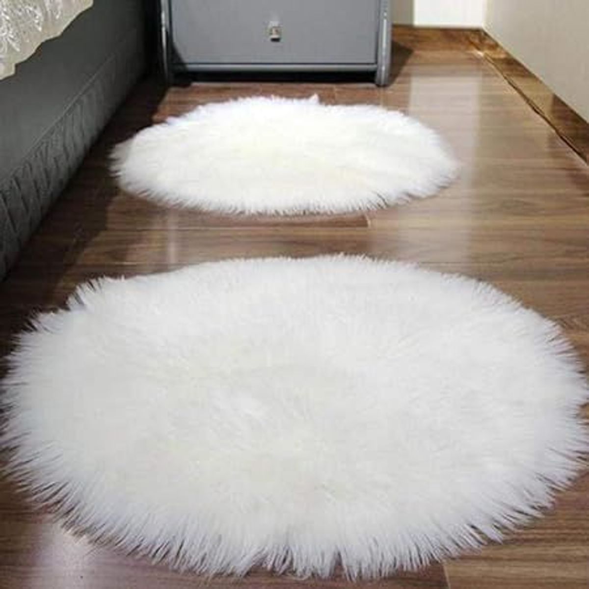 GENERICO - ALFOMBRA  CIRCULAR DE PELUCHE PELO LARGO BLANCO  150 CMx150 CM