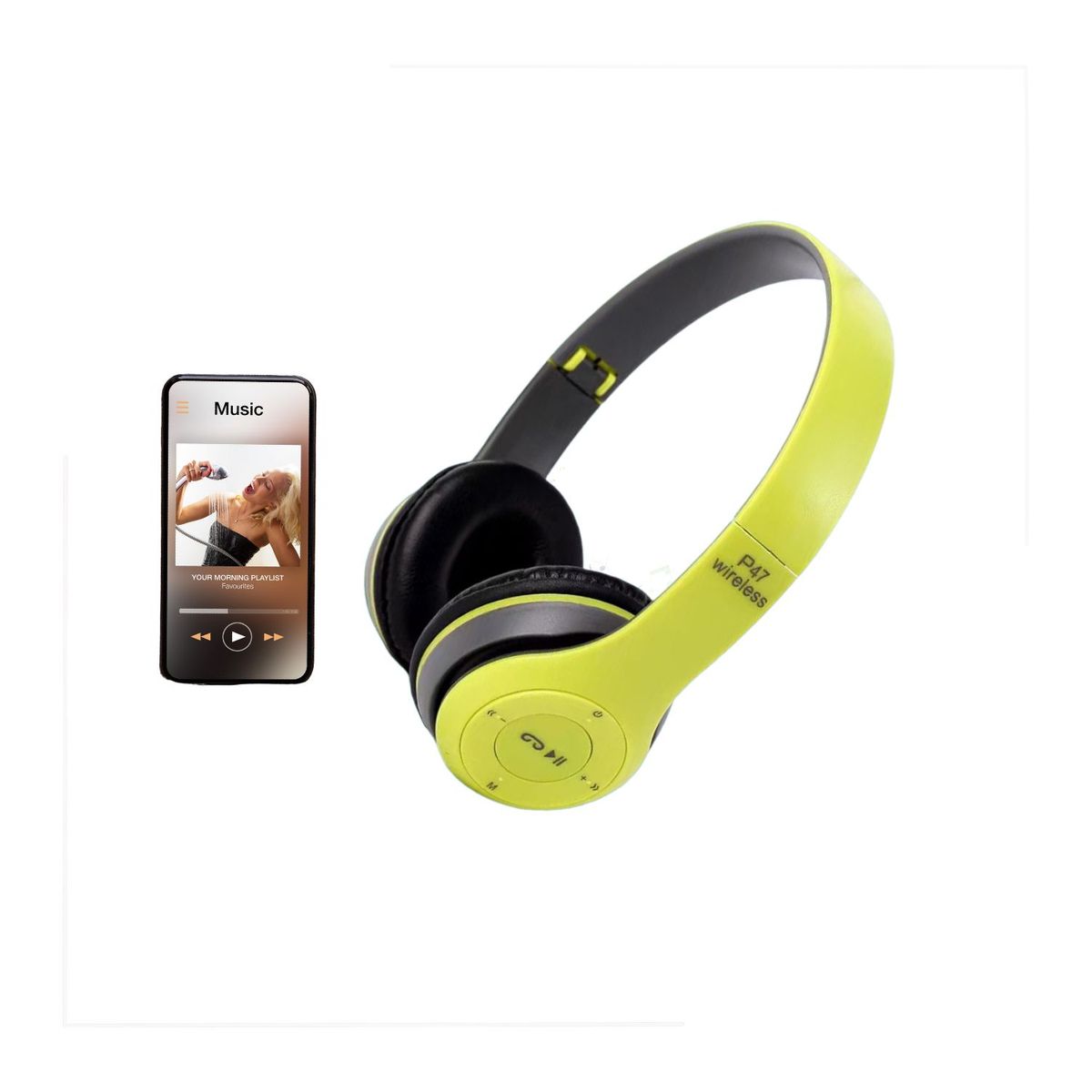 OEM - Auriculares Inalámbrico P47 con Bluetooth Verde