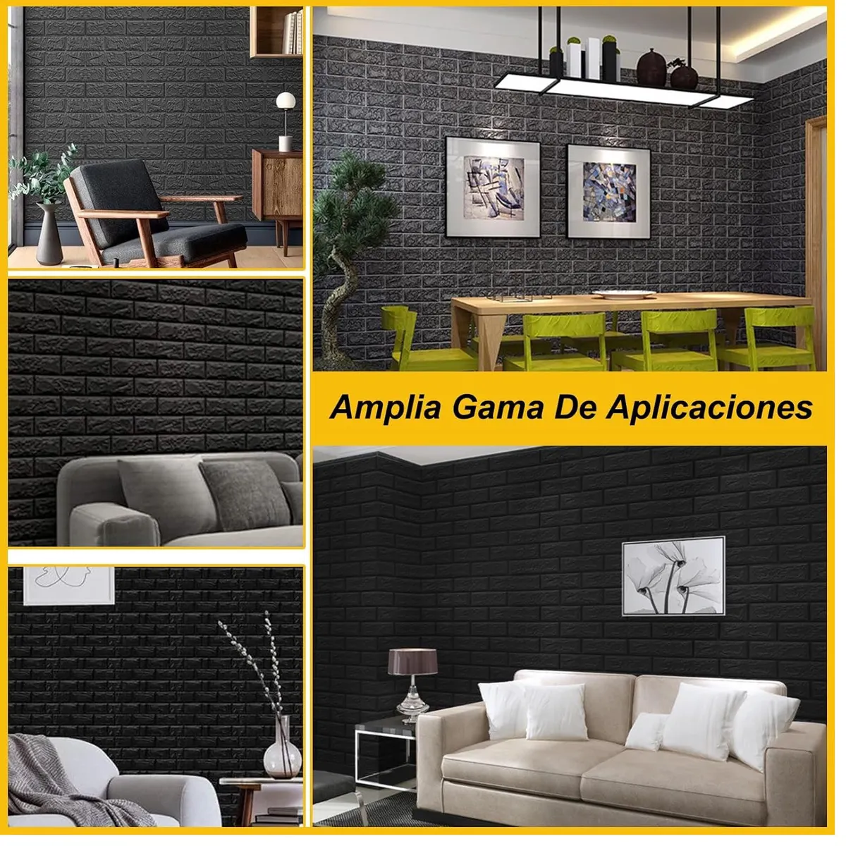 OEM - Pack x 10 Pcs Papel Tapiz Autoadhesivo Decoración 3D Ladrillo Negro