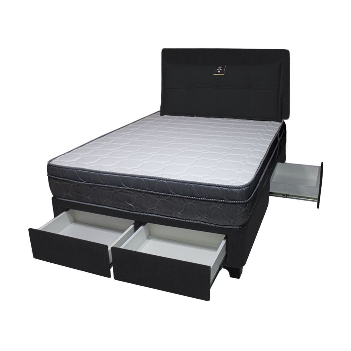 BARAKA HOME - Dormitorio Turin + 4 Cajones Queen + Cabecera + Cojin - Negro