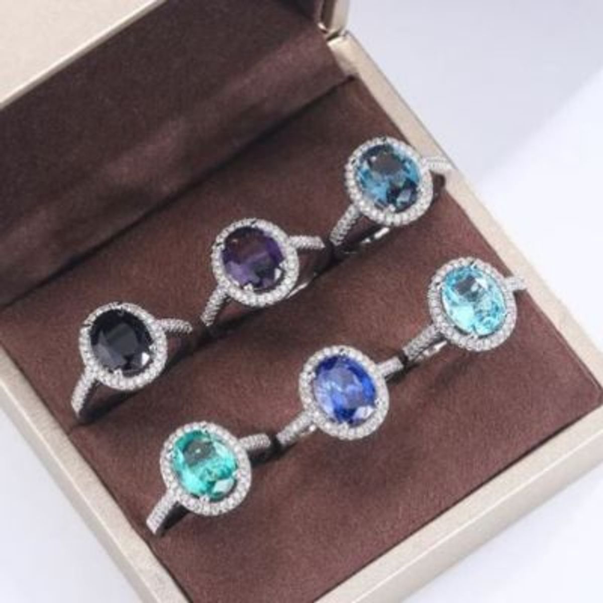 GENERICO - Anillos sortija piedra circonita celeste de lujo oval  -talla7