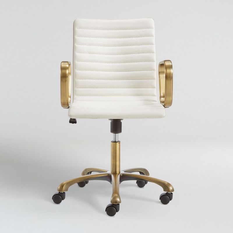 CRATE & BARREL - Silla de Escritorio Ripple Ivory de Cuero con Estructura de Latón Dorado