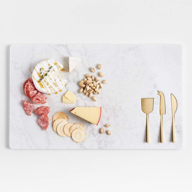 CRATE & BARREL - Tabla de Mármol Octavia con Cuchillos de Queso
