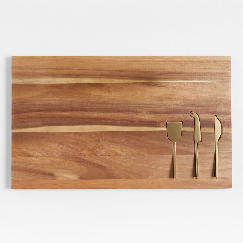 CRATE & BARREL - Tabla de Madera Octavia con Cuchillos de Queso