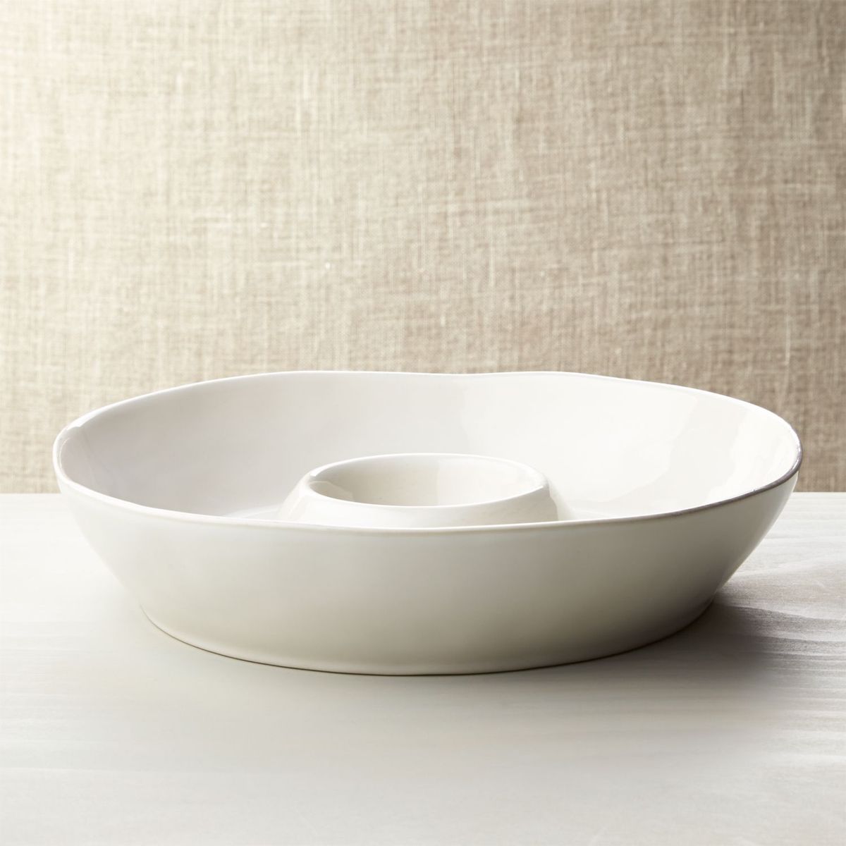 CRATE & BARREL - Recipiente para Chips y Salsa Marin Blanco