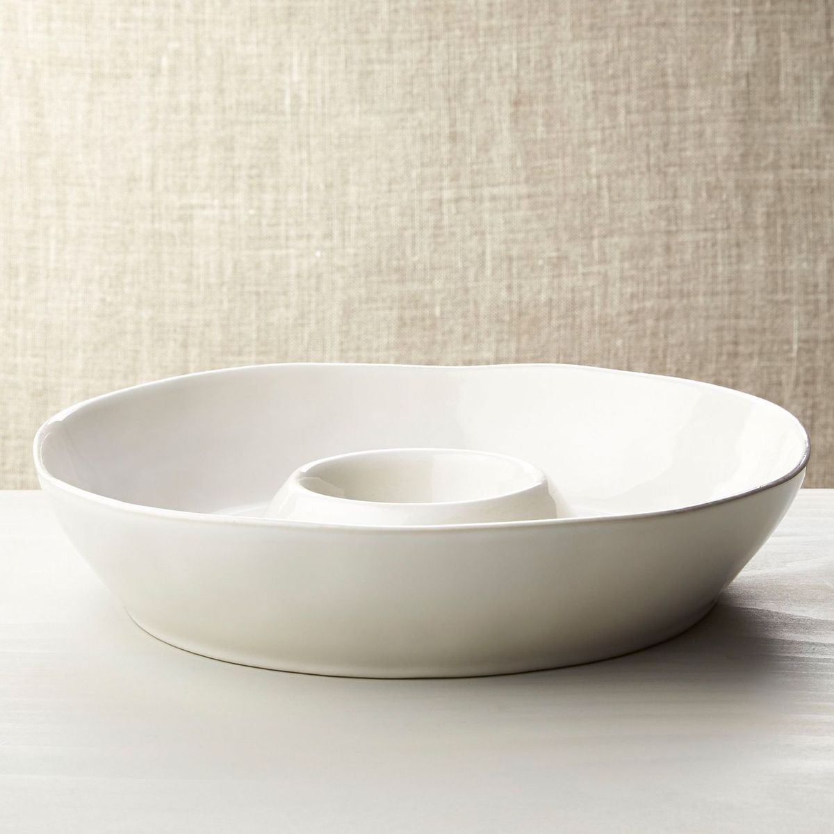 CRATE & BARREL - Recipiente para Chips y Salsa Marin Blanco