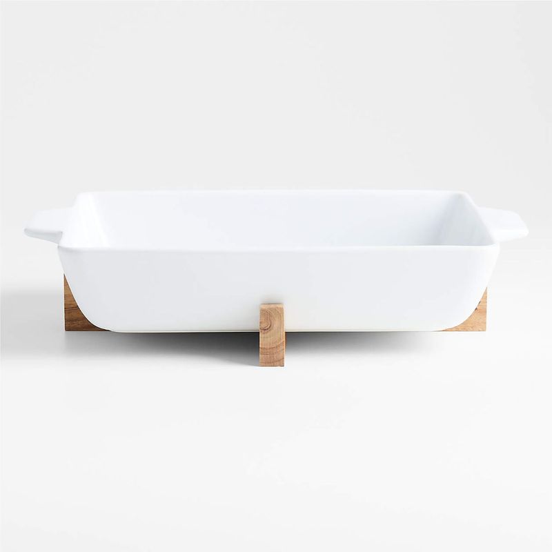 CRATE & BARREL - Fuente Para Hornear Rectangular Oven-to-table Con Soporte De Madera