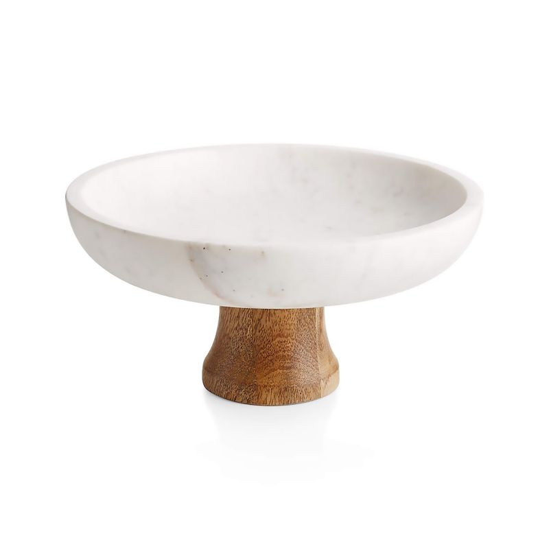 CRATE & BARREL - Bowl de Frutas con Patas de Madera y Mármol 