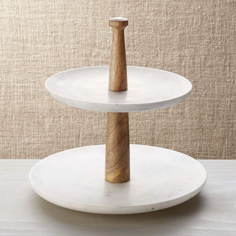 CRATE & BARREL - Platos de 2 Niveles de Madera y Mármol