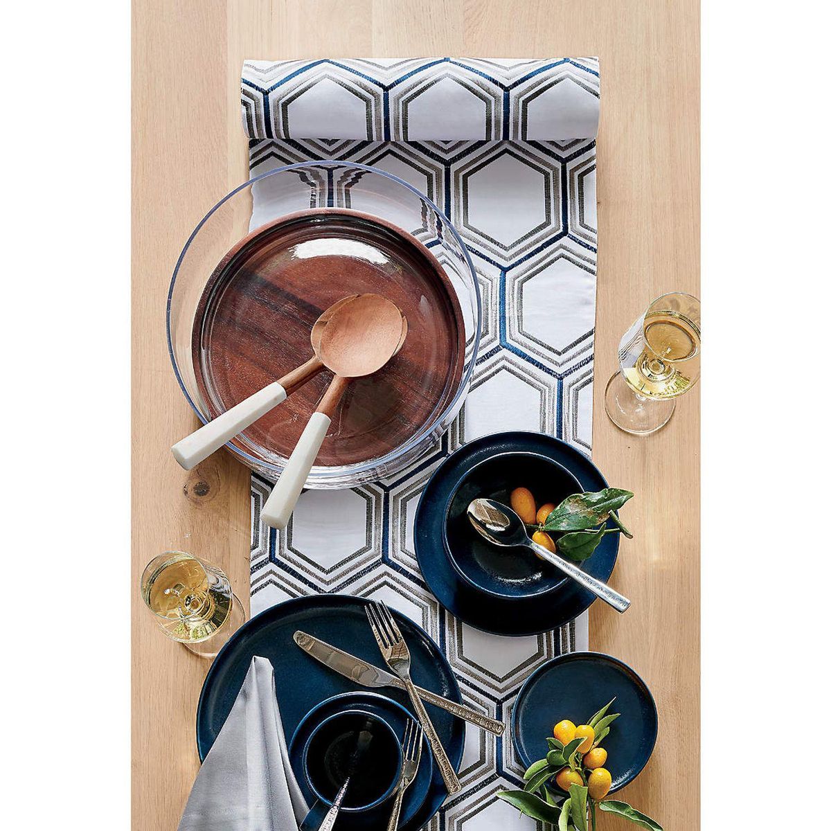 CRATE & BARREL - Set 2 Cucharones para Ensalada de Madera y Mármol