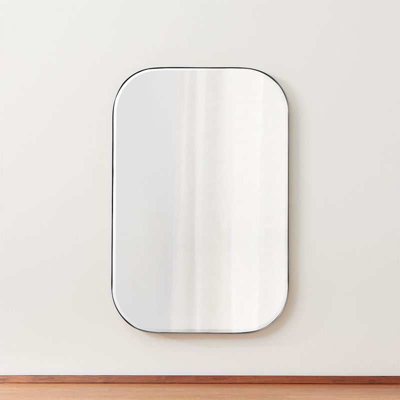 CRATE & BARREL - Espejo de Pared Rectangular con Bordes Redondeados Edge de Niquel Cepillado
