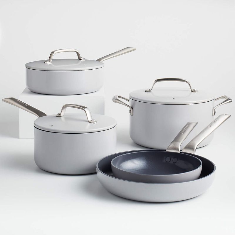 CRATE & BARREL - Juego de Ollas 8 Piezas Antiadherente de Cerámica Crema Evencook