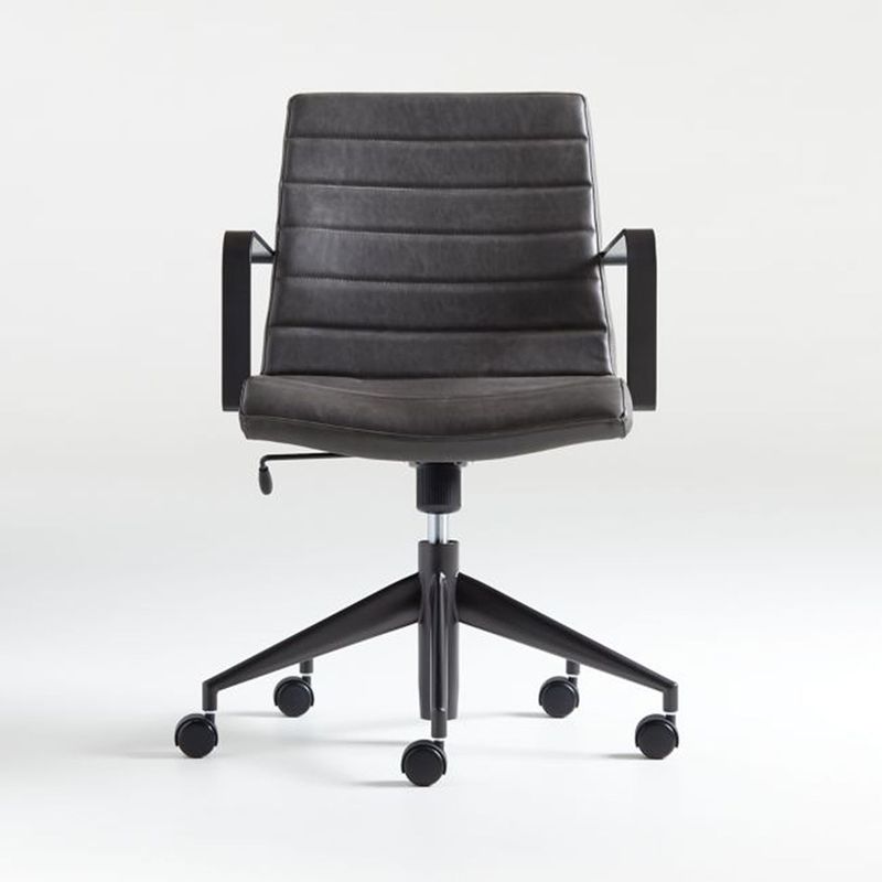 CRATE & BARREL - Silla de Escritorio Graham Grey de Cuero con Estructura de Bronce
