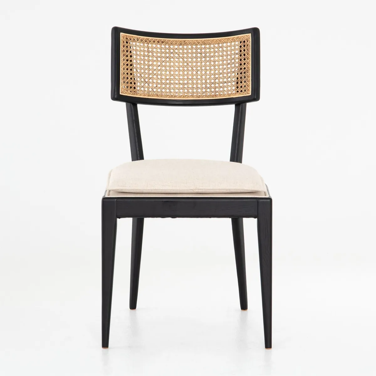 CRATE & BARREL - Silla comedor Libby madera negra y ratán natural