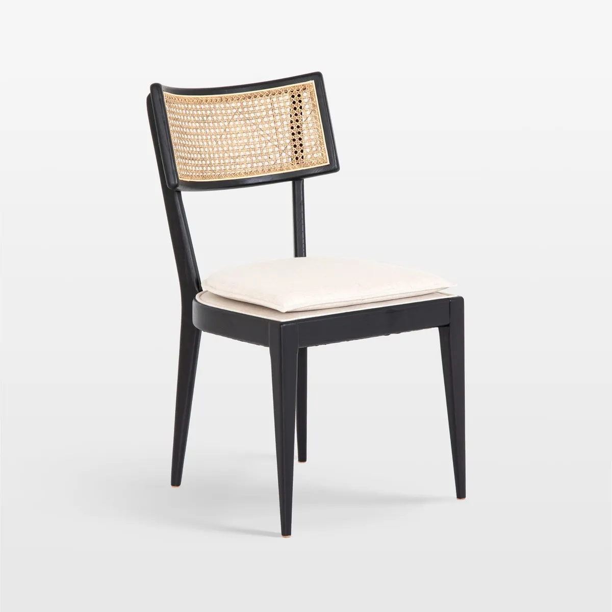 CRATE & BARREL - Silla comedor Libby madera negra y ratán natural