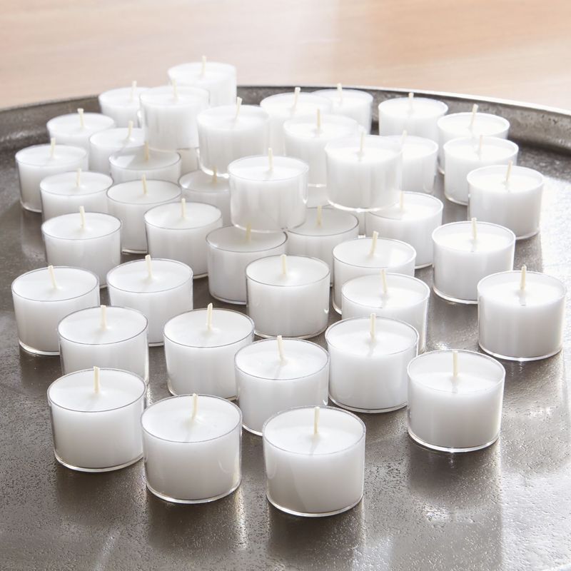 CRATE & BARREL - Juego de 50 Tealights (8hrs) Blancas en Copa Transparente