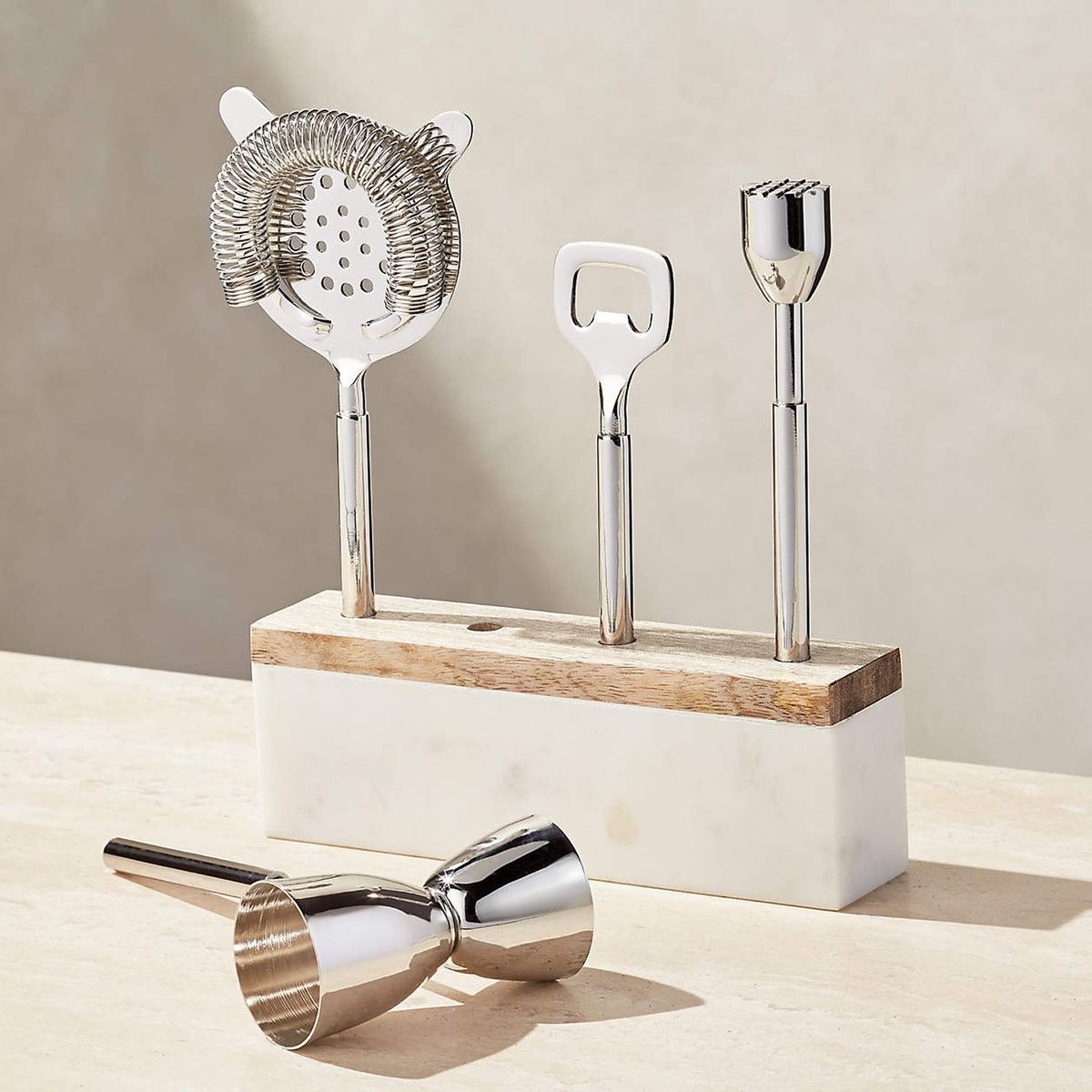 CRATE & BARREL - Set De Utensilios Para Bar De Madera Y Mármol