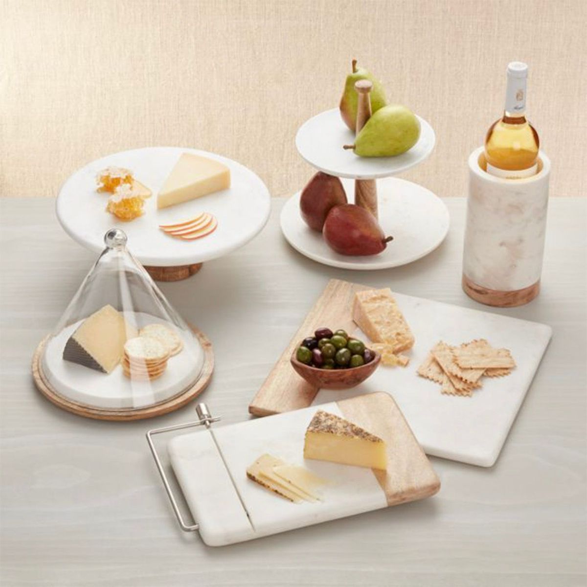 CRATE & BARREL - Enfriador De Vino De Mármol Y Madera