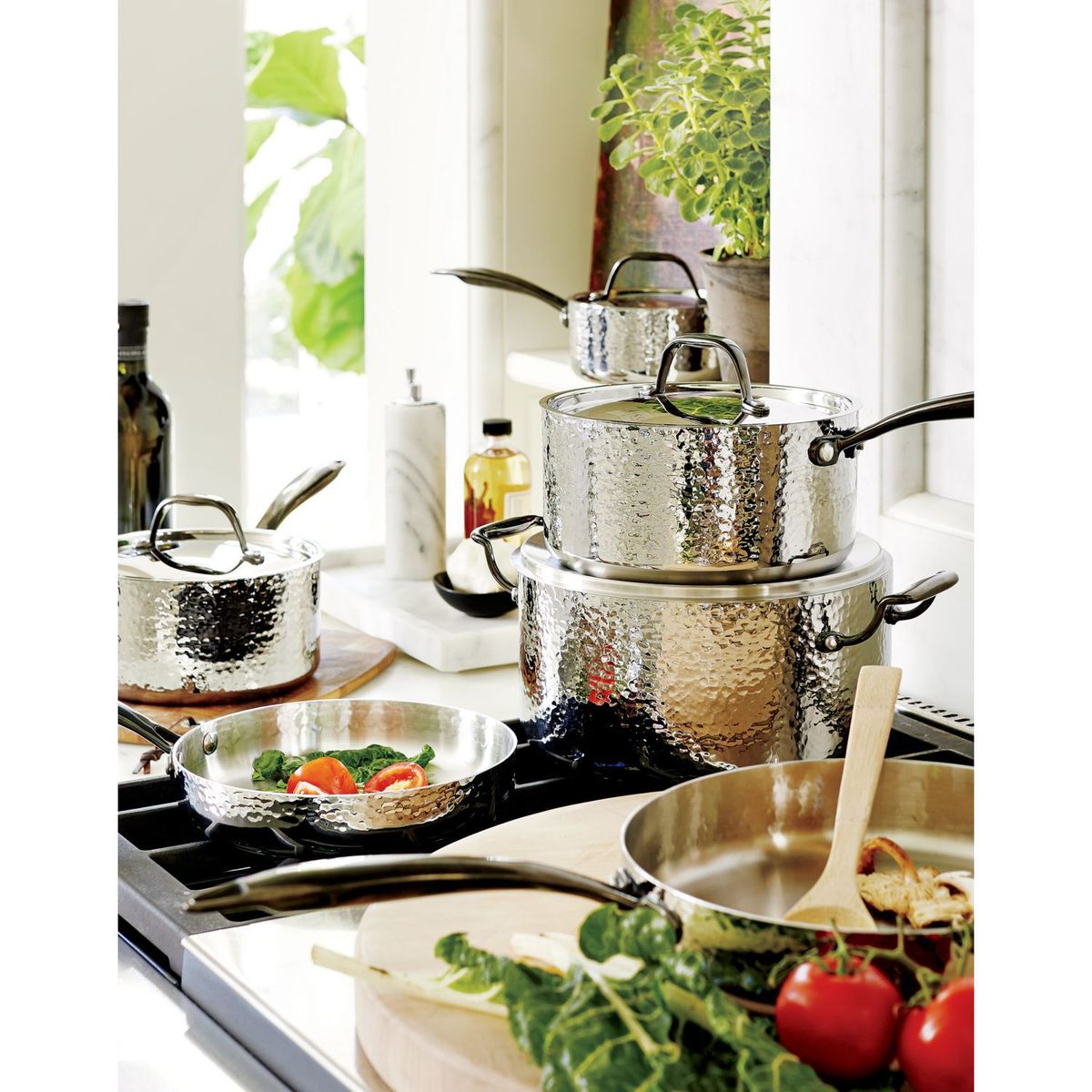 CRATE & BARREL - Juego de Ollas 10Pzs de Acero Inoxidable Martillado Fleischer & Wolf Seville