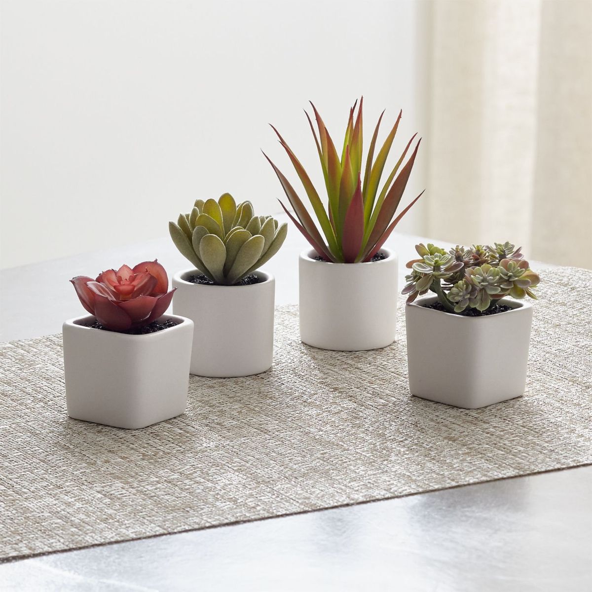 CRATE & BARREL - Set De 4 Mini Suculentas Artificiales En Macetas