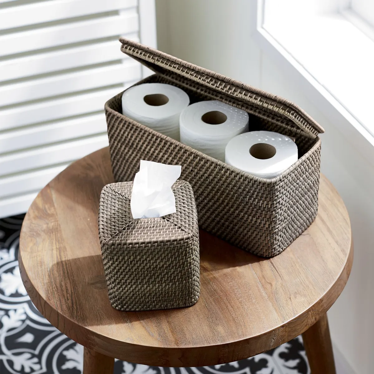CRATE & BARREL - Caja Rectangular con Tapa Sedona Gris
