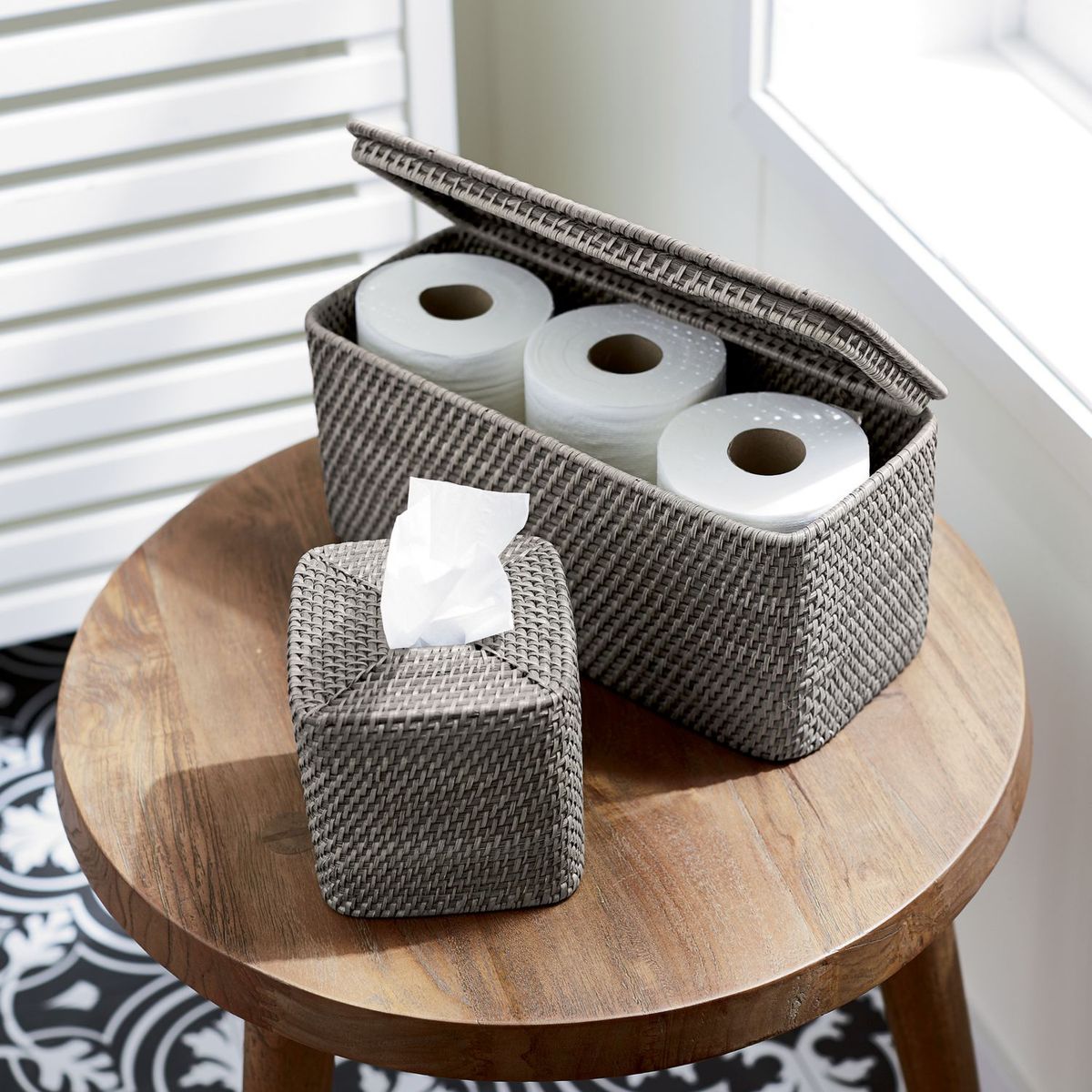 CRATE & BARREL - Caja Cuadrada para Pañuelos de Papel Sedona Gris