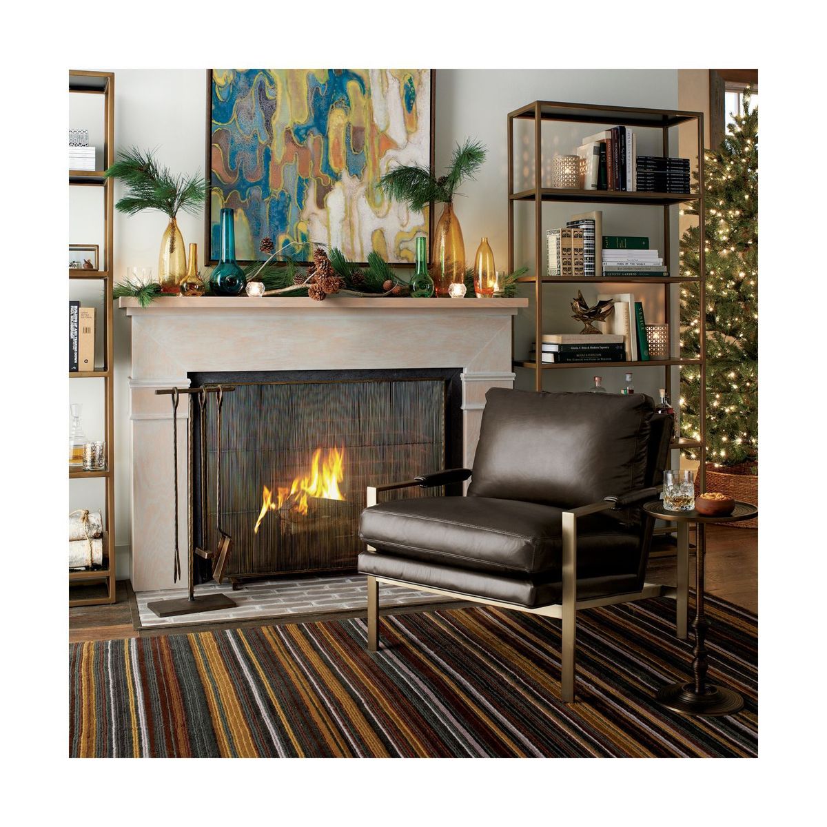 CRATE & BARREL - Juego de Herramientas para Chimenea Latón Envejecido