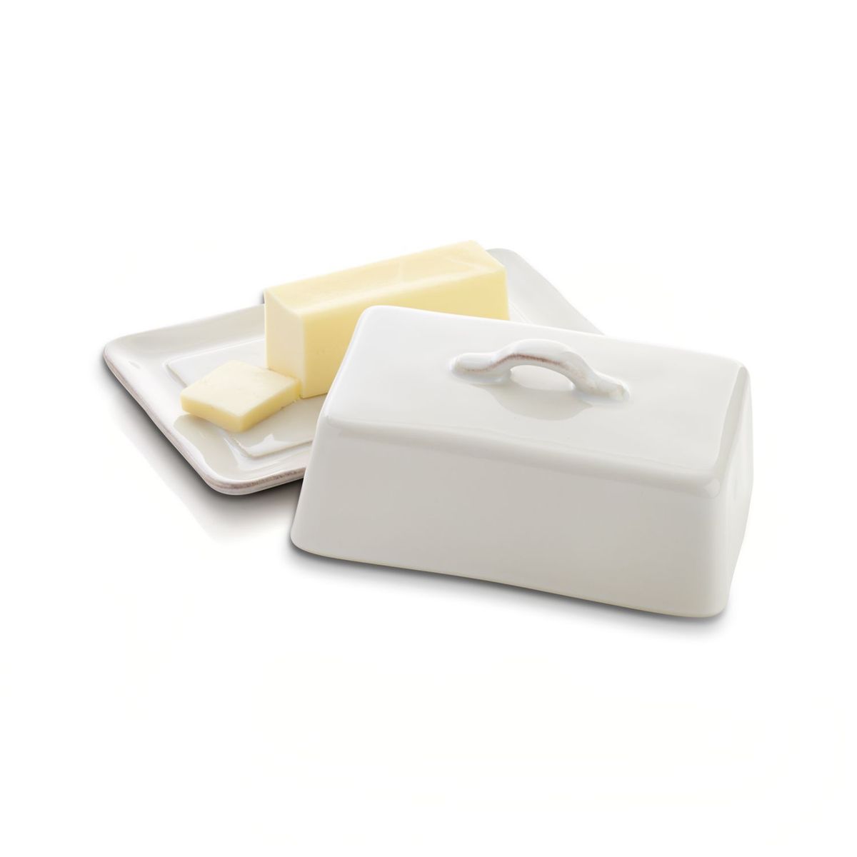 CRATE & BARREL - Plato con Tapa para Mantequilla Marin Blanco Crate&Barrel