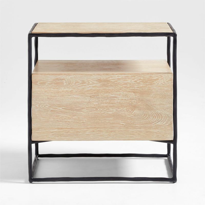 CRATE & BARREL - Mesa de Noche Dahlia de Madera de Roble 1 Cajón
