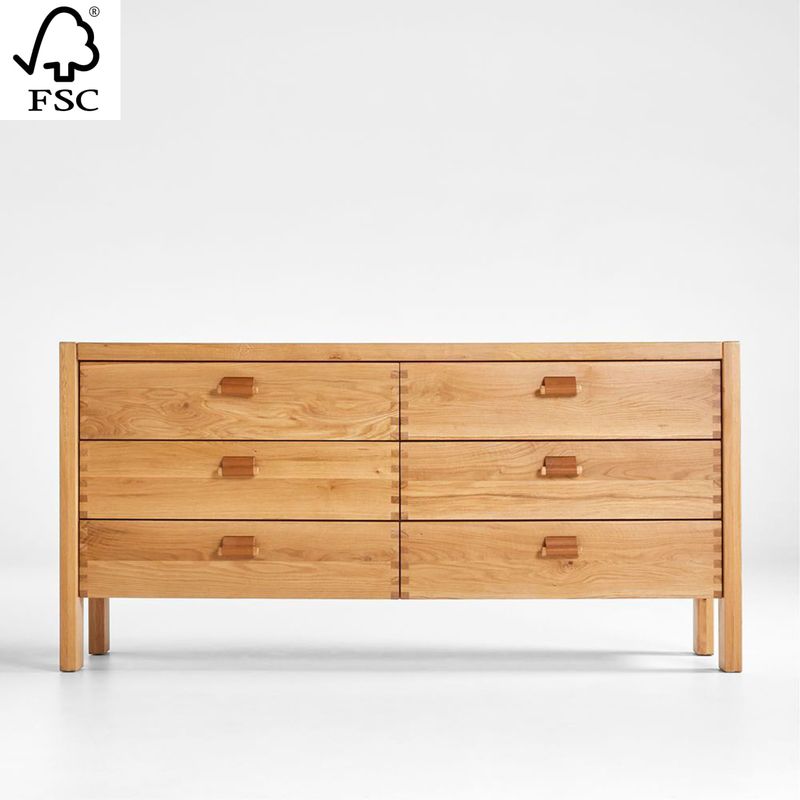 CRATE & BARREL - Cómoda Bremond de Madera de Roble 6 Cajones