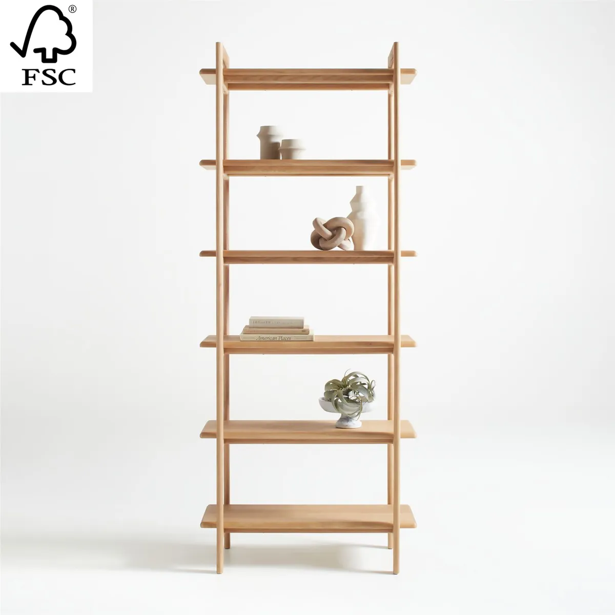 CRATE & BARREL - Librero Elias De Madera Natural 6 Espacios