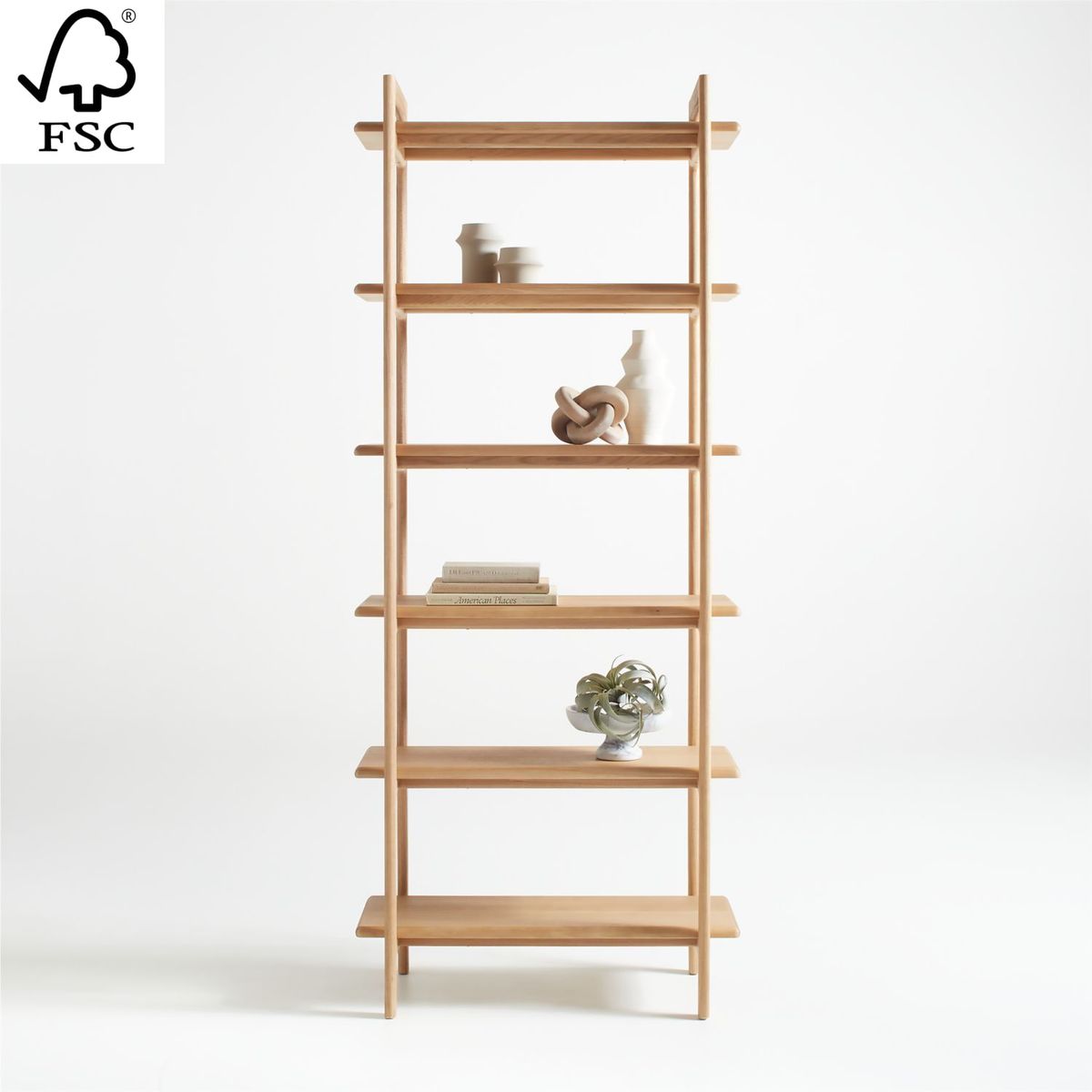 CRATE & BARREL - Librero Elias De Madera Natural 6 Espacios