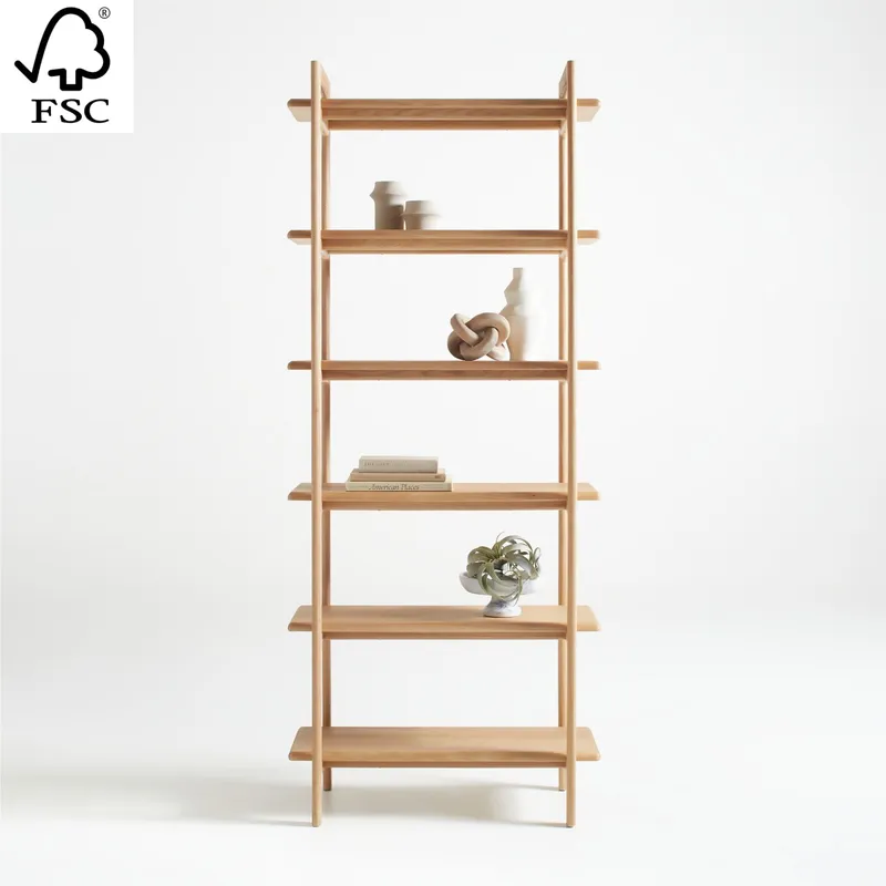 CRATE & BARREL - Librero Elias De Madera Natural 6 Espacios